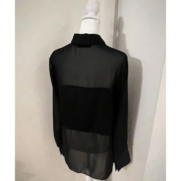 SM Woman's INC Black Long Sleeve Button Down Shirt Sheer Panels Collared - Picture 6 of 11
